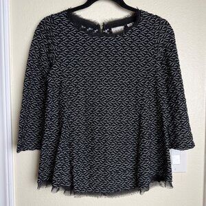 Anthropologie 9-H15 Postmark Black & White Textured 3/4 Sleeve Top Size XS